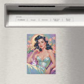 Aimant Brunette Pin-Up avec lapin de Pâques (In Situ (Lave-vaisselle))