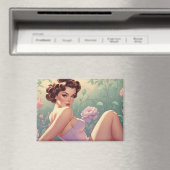 Aimant Brunette Pin-Up Fleurs Pastel (In Situ (Lave-vaisselle))
