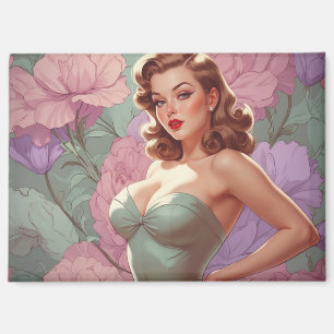 Aimant Brunette Pin-Up Fleurs Pastel