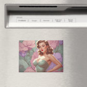Aimant Brunette Pin-Up Fleurs Pastel (In Situ (Lave-vaisselle))