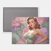 Aimant Brunette Pin-Up Fleurs Pastel (Recto/Verso)
