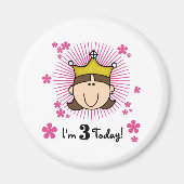 Aimant Brunette Princess 3e anniversaire (Devant)