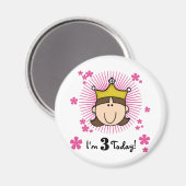 Aimant Brunette Princesse 3e Anniversaire Tshirts et cade (Recto/Verso)