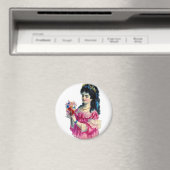 Aimant Brunette victorienne en robe rose avec bouquet (In Situ (Lave-vaisselle))