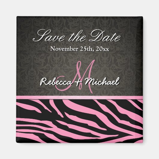 Aimant Bubblegum rose & noir Zebra Stripes Enregistrer la (Devant)