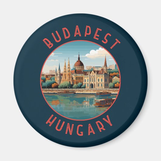 Aimant Budapest Hongrie Cercle retro désorganisé (Devant)