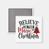 Aimant Buffalo Plaid Croire à la magie de Noël (Recto/Verso)