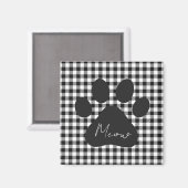 Aimant Buffalo Plaid Empreinte de patte noir blanc Meow c (Recto/Verso)