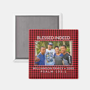 Aimant Buffalo Plaid Famille chrétienne Noël