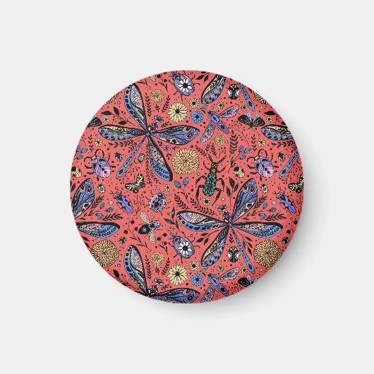 Aimant Bugs de Doodle sur corail rouge (Devant)