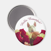 Aimant Bull terrier avec salutation rose - Hello Beautifu (Recto/Verso)