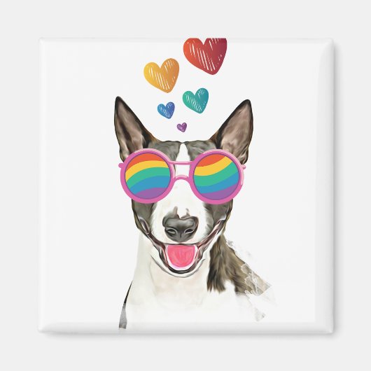 Aimant Bull Terrier Chien avec Coeurs Saint-Valentin (Devant)