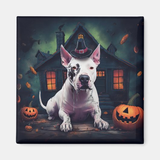 Aimant Bull Terrier Citrouille Halloween effroi (Devant)