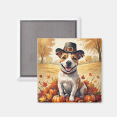 Aimant Bull Terrier En Automne Quitte L'Art Thanksgiving (Recto/Verso)