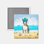Aimant Bull Terrier sur la plage (Recto/Verso)
