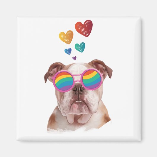 Aimant Bulldog anglais avec des coeurs Saint-Valentin (Devant)