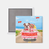 Aimant Bulldog anglais Saint-Valentin Coeurs de camion (Recto/Verso)