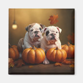 Aimant Bulldog Chiot Automne Citrouille de plaisir (Devant)