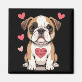 Aimant Bulldog Chiot avec un message de coeur (Devant)