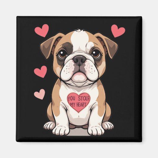 Aimant Bulldog Chiot avec un message de coeur (Devant)