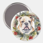 Aimant Bulldog Christmas Wreath Festive Pup (Recto/Verso)
