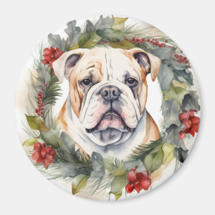 Aimant Bulldog Christmas Wreath Festive Pup