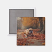 Aimant Bulldog en automne Feuilles automne Inspire (Recto/Verso)