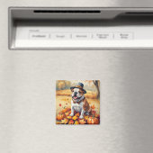 Aimant Bulldog En Automne Laisse L'Art Thanksgiving (In Situ (Lave-vaisselle))