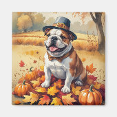 Aimant Bulldog En Automne Laisse L'Art Thanksgiving (Devant)