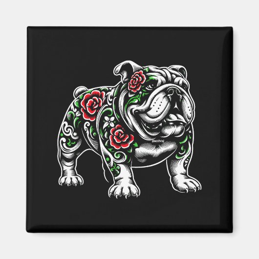 Aimant Bulldog Floral Red Rose Mens Womens (Devant)