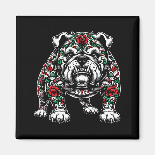 Aimant Bulldog Floral Red Rose Mens Womens (Devant)