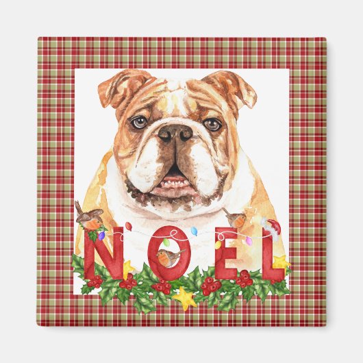 Aimant Bulldog Noel Noël à l'aquarelle (Devant)