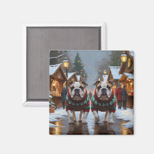 Aimant Bulldogs Noël Neige Fêtes