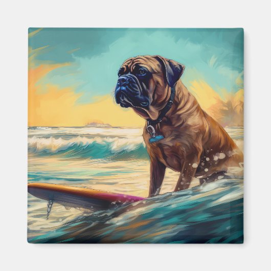 Aimant Bullmastiff Beach Surfing Peinture (Devant)