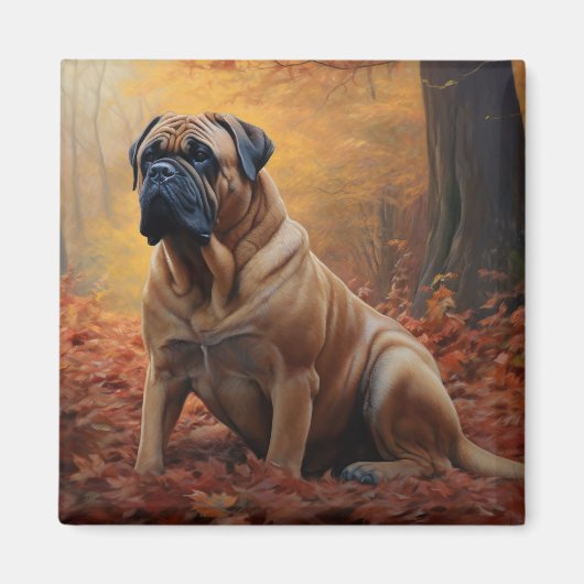 Aimant Bullmastiff en automne Feuilles automne Inspire (Devant)