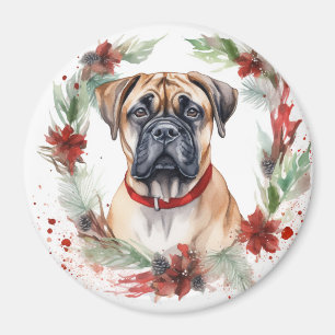 Aimant Bullmastiff Noël Wreath Festive Pup