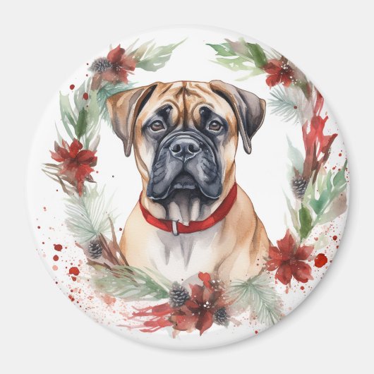 Aimant Bullmastiff Noël Wreath Festive Pup (Devant)