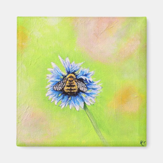 Aimant Bumble Bee sur une peinture à fleurs (Devant)