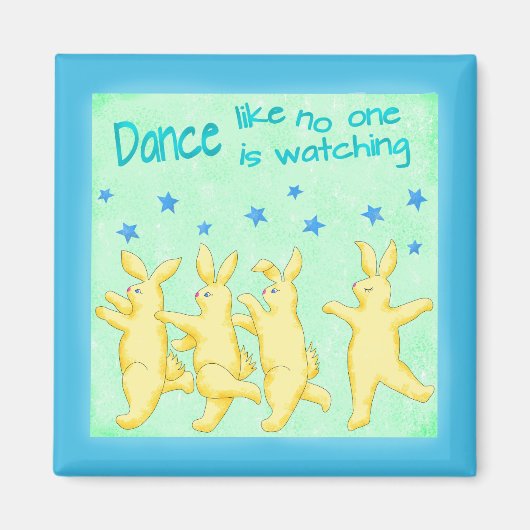 Aimant Bunnies Danse comme personne ne regarde vert jaune (Devant)