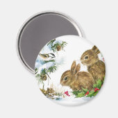 Aimant Bunnies et oiseaux Profitez de la neige (Recto/Verso)