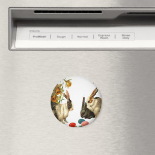 Aimant Bunnies Vintages de Pâques regardant les oeufs de 