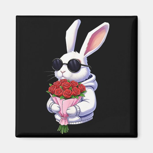 Aimant Bunny Hugging Valentine Flower Bunny  (Devant)