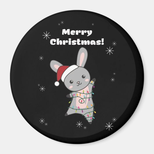 Aimant Bunny Merry Christmas Winter Animals Rabbits (Devant)