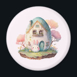 Aimant Bunny Rose & Oeuf Formé Maison Kawaii Style<br><div class="desc">Un aimant avec une adorable image avec un lapin rond debout devant sa maison en forme d'oeuf. Les couleurs pastel et les cerisiers ajoutent à l'ambiance kawaii japonaise.</div>