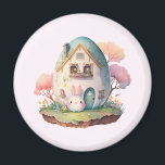 Aimant Bunny Rose & Oeuf Formé Maison Kawaii Style<br><div class="desc">Un aimant avec une adorable image avec un lapin rond debout devant sa maison en forme d'oeuf. Les couleurs pastel et les cerisiers ajoutent à l'ambiance kawaii japonaise.</div>