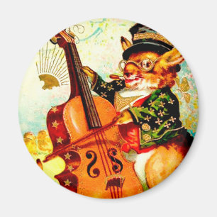 Aimant Bunny vintage Jouer avec Violon Salutation de Pâqu