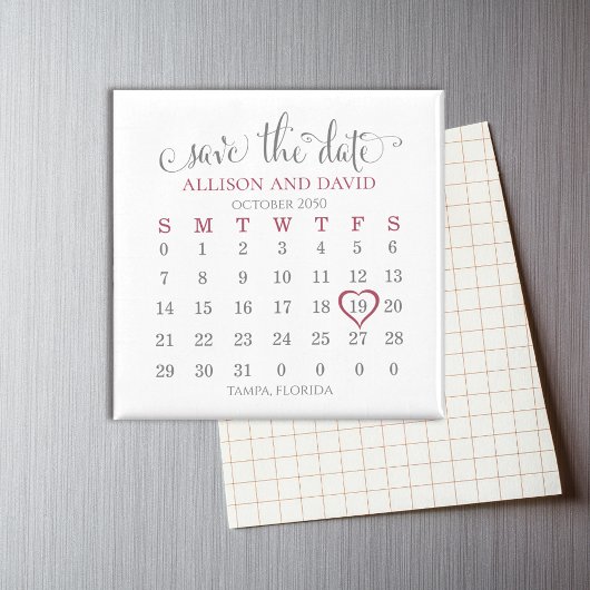 Aimant Burgundy 5 lignes Calendrier Enregistrer la date M