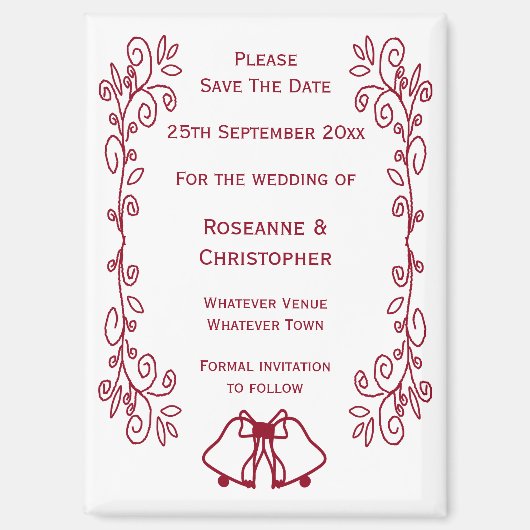 Aimant Burgundy Bells Scrollwork Mariage Enregistrer La D (Recto)