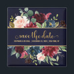 Aimant Burgundy Red Navy Floral Rustic Boho Sve la date<br><div class="desc">Aquarelle Bourgogne Rouge Marine Florale Rustique Boho Wedding Enregistrer l'aimant de date. Parfait pour un mariage de automne. Le design comprend un bouquet époustouflant de bordeaux / Marsala, pêche, fleurs marines / roses avec feuilles assortis. S'il vous plaît trouver d'autres modèles et variantes dans mon magasin "blissweddingpaperie". N'hésitez pas à...</div>