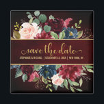 Aimant Burgundy Red Navy Floral Rustic Boho Sve la date<br><div class="desc">Aquarelle Bourgogne Rouge Marine Florale Rustique Boho Wedding Enregistrer l'aimant de date. Parfait pour un mariage de automne. Le design comprend un bouquet époustouflant de bordeaux / Marsala, pêche, fleurs marines / roses avec feuilles assortis. S'il vous plaît trouver d'autres modèles et variantes dans mon magasin "blissweddingpaperie". N'hésitez pas à...</div>